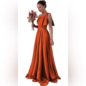 One Shoulder Stain Evening Gown - Brunt Orange